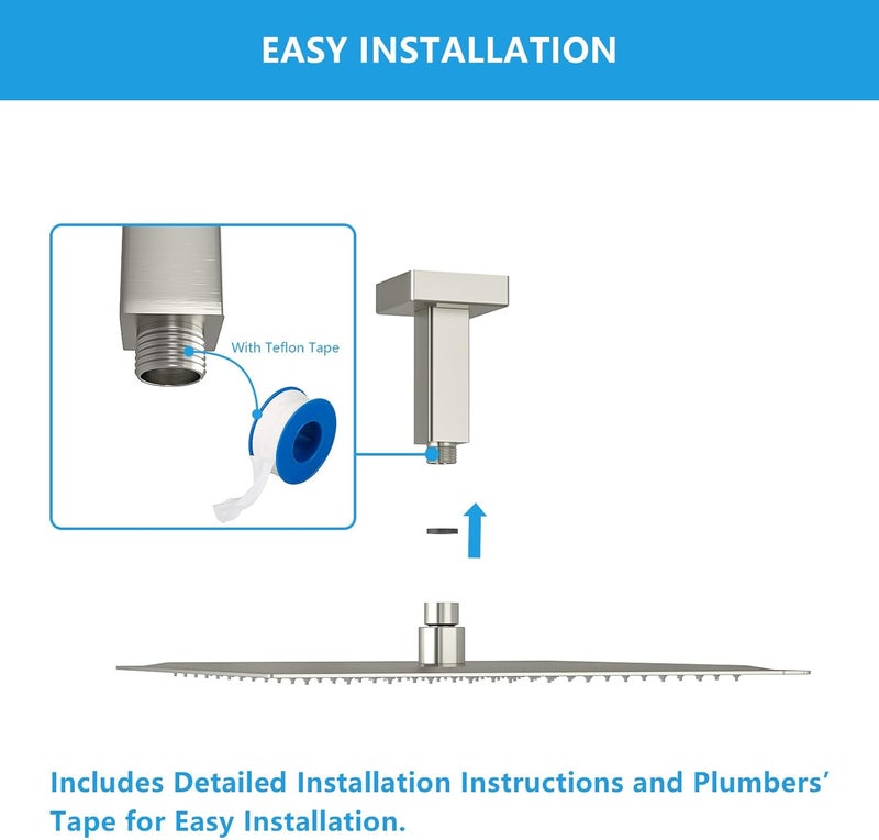 Lordear Shower Arm 3 Inch Brushed Nickel Ceiling Mount Shower Arm and Flange,3” Shower Head Extension Arm Design for Rainfall Showerhead,Square - Image 4